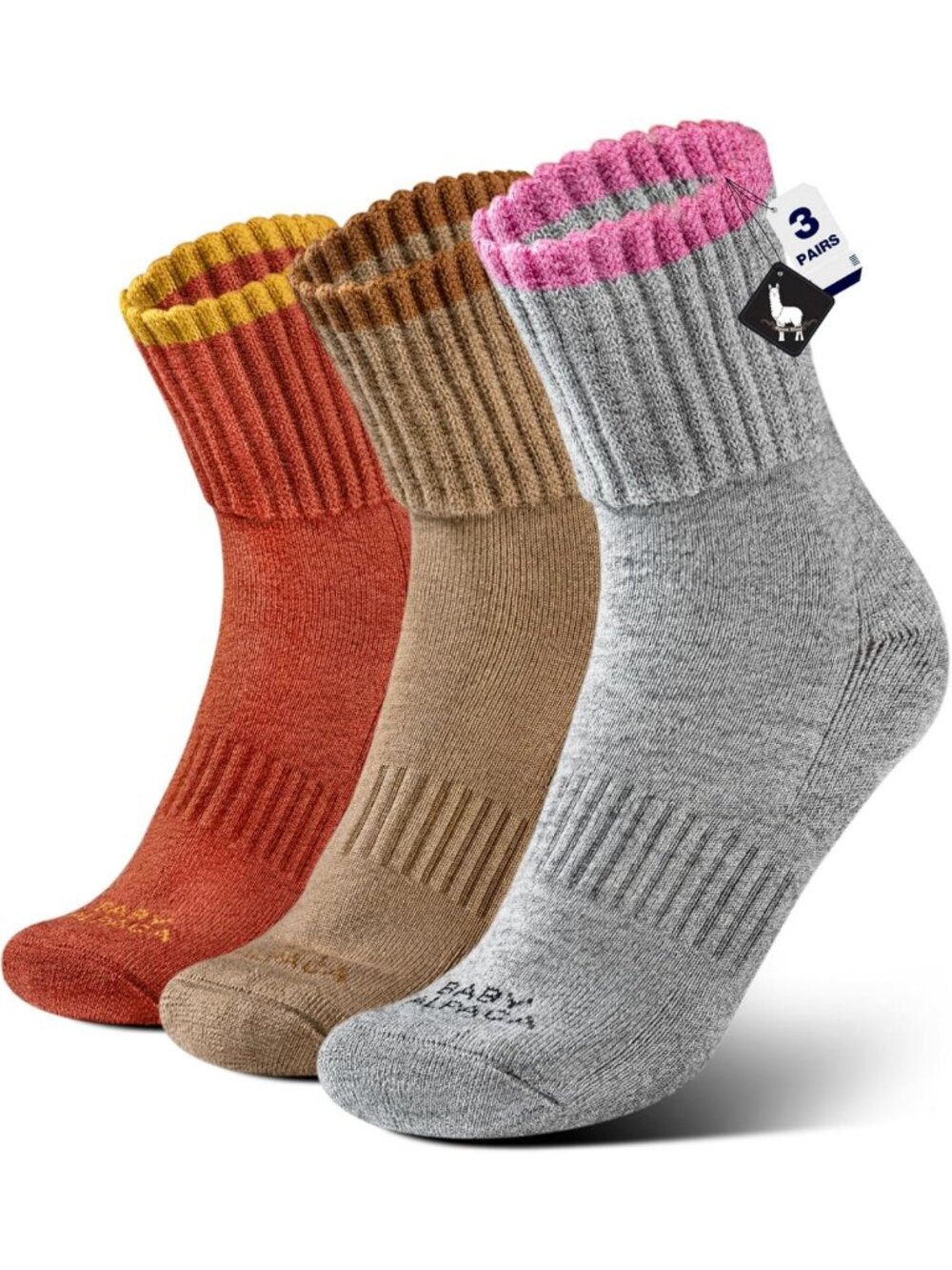 Cozy Alpaca Wool Boot Socks for Women - 3 Pairs Thermal Compression Cushion